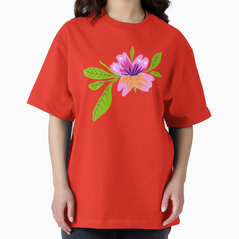 Pink Flower with Green Leaves by Mamichiki