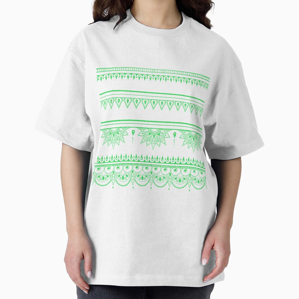 South asian patterns neon green on black by Chaoticzarts
