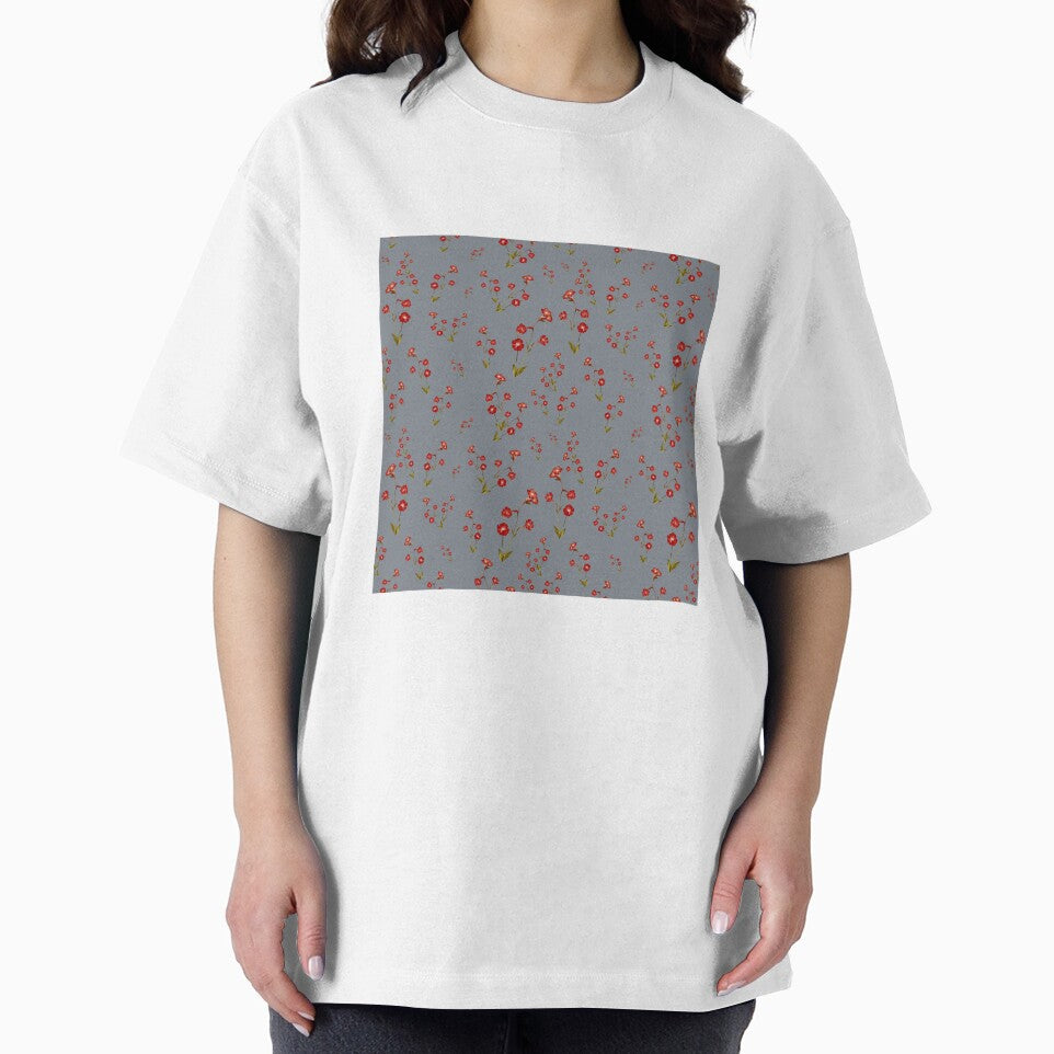 Flower red grey pattern a cute watercolor illustration by Yana Mustafina | Boho Soulful Designs