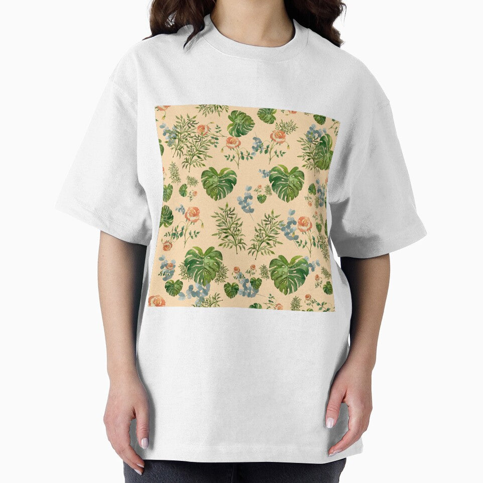 Rose flower palm leaf branch pattern watercolor beige by Yana Mustafina | Boho Soulful Designs