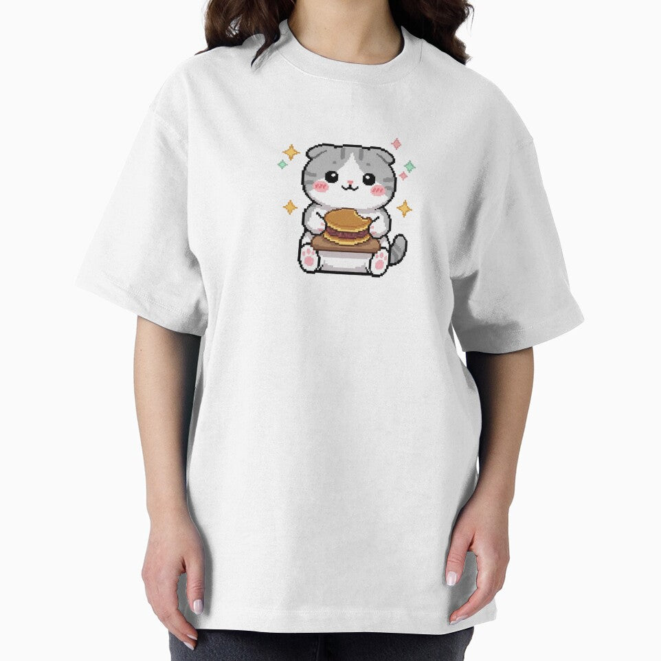 Pixel Cat Eating Dorayaki – 16-Bit Retro Animal Art by ClosetCrown