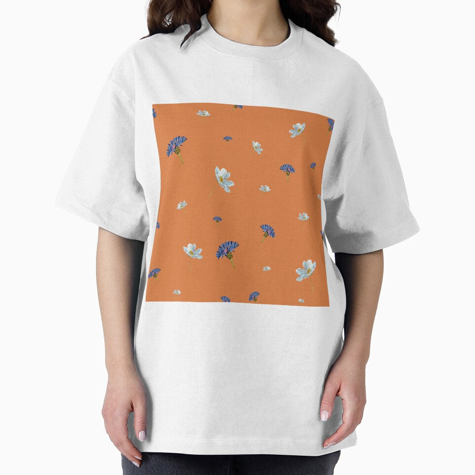 Flower blue daisy pattern seamless a watercolor orange by Yana Mustafina | Boho Soulful Designs