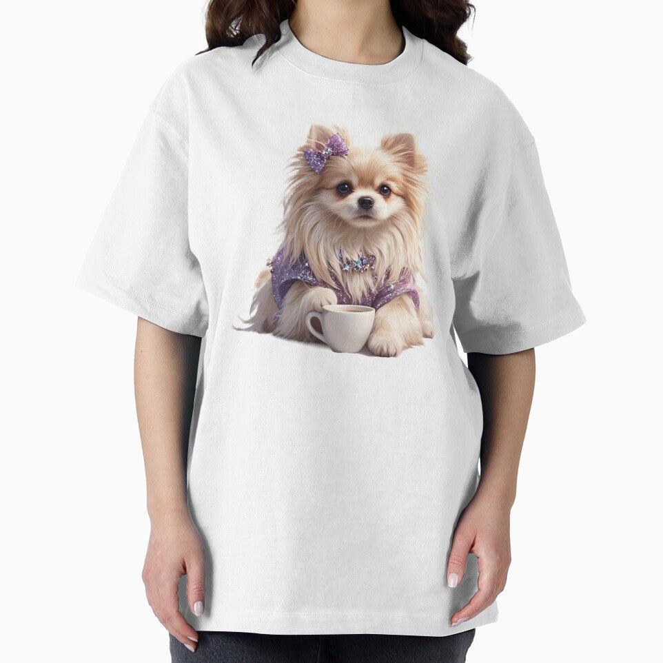 Glamour Pomeranian in Purple Sparkles - Luxury Coffee Dog Art by LazyScreations