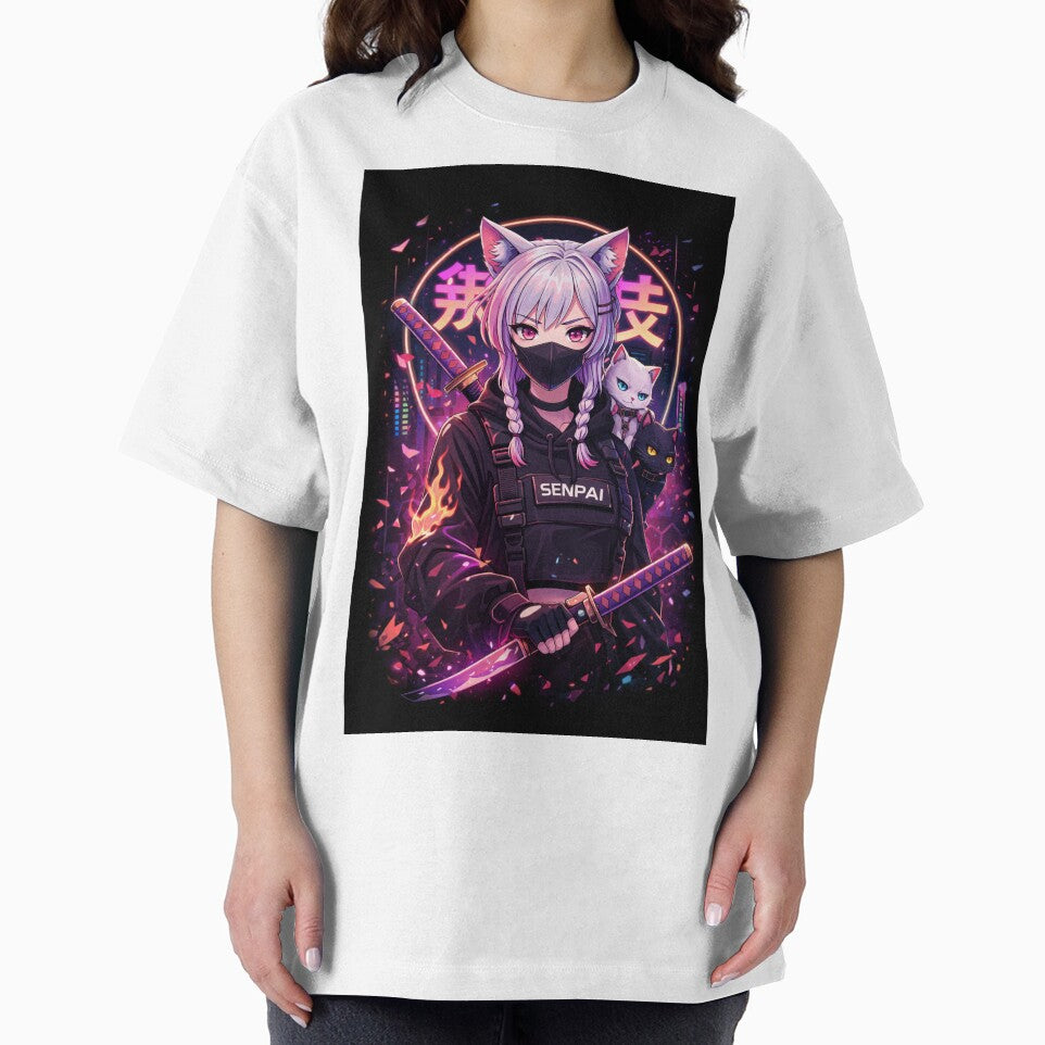 Cyberpunk Anime Cat Girl Streetwear Aesthetic  Design by AKVisionDesigns