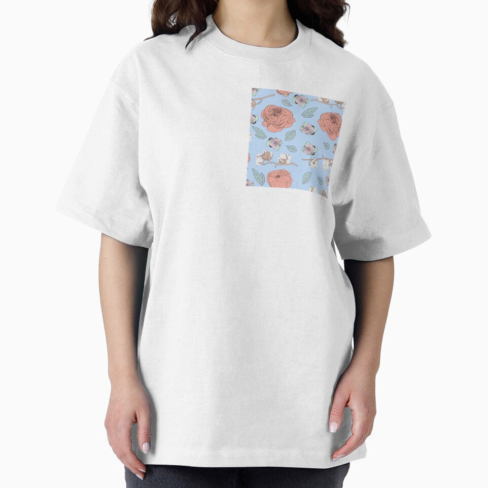 Buttercups & Cotton branches - Pastel blue and pink flowers pattern by Kelyrin