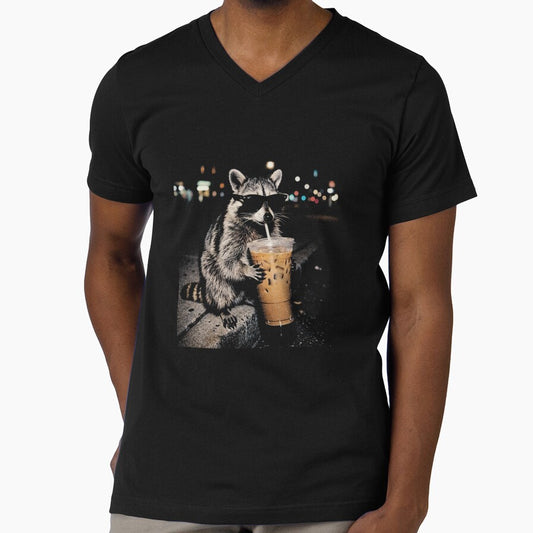 Raccoon Drinking Iced Coffee, Funny Animal Meme Vintage Aesthetic T-Shirt by borenclolahroy