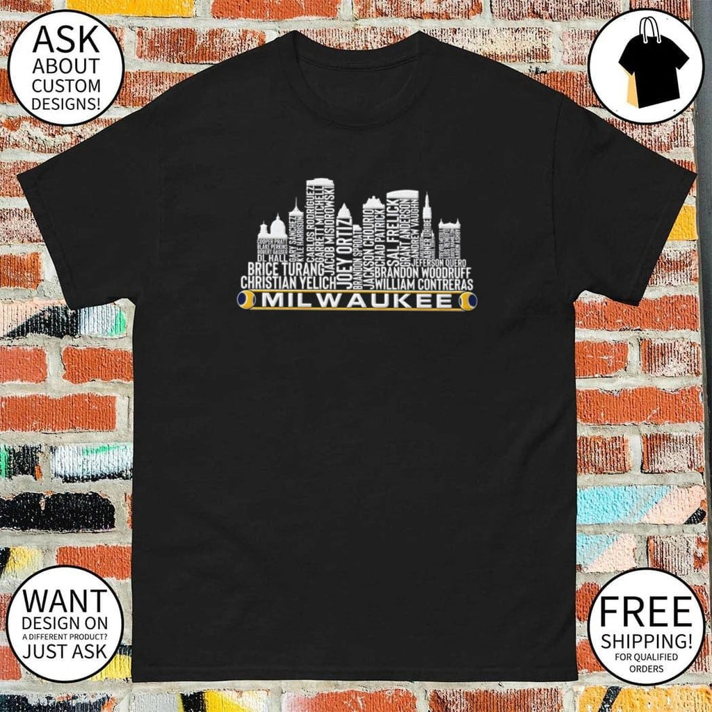 Milwaukee Baseball Team Current Roster Milwaukee City Skyline shirt