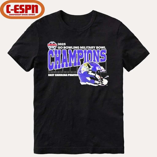 East Carolina Pirates Football 2025 Go Bowling Military Bowl Champions Helmet Shirt