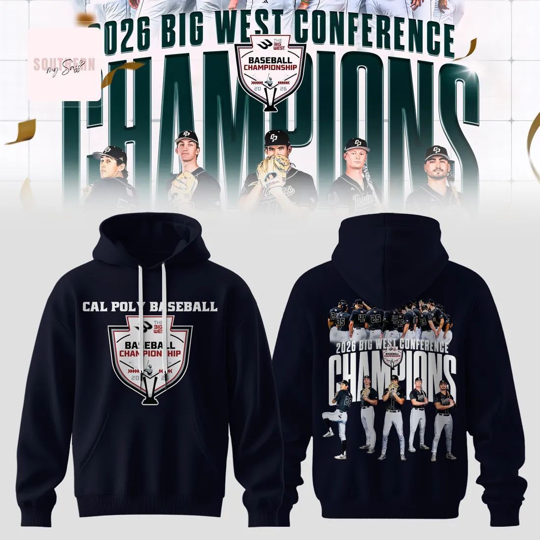 Cal Poly Mustangs Baseball 2026 Big West Conference Champions Commemorative Pullover Hoodie