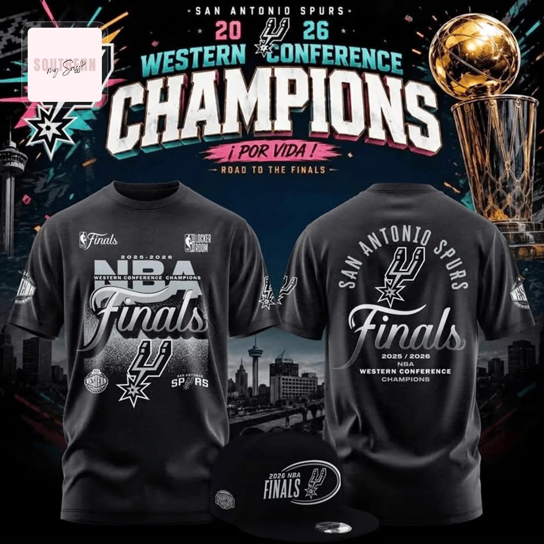 San Antonio Spurs 2026 Western Conference Champions NBA Finals Locker Room Graphic 3D T-Shirt