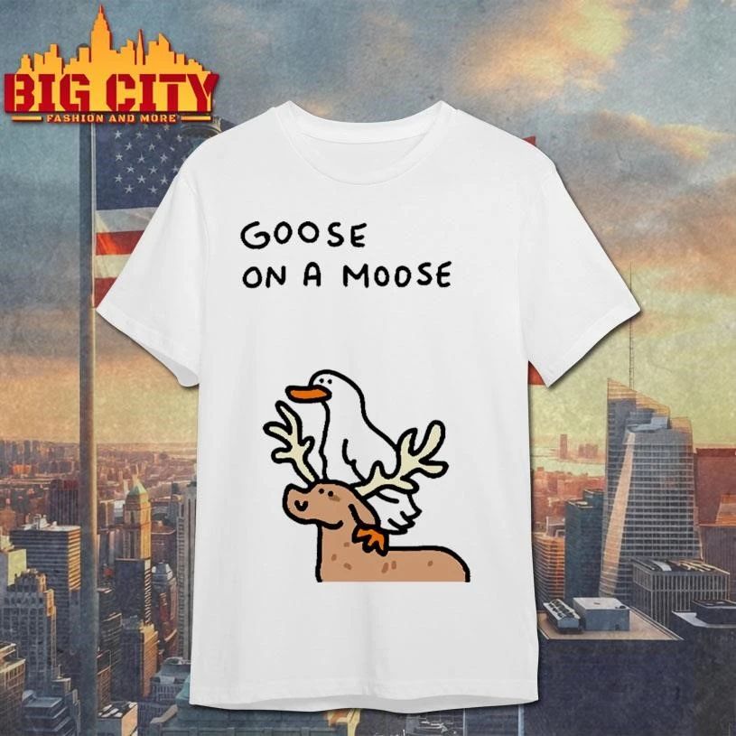 Goose On A Moose Cute Animal Pun Funny Illustration Graphic Shirt