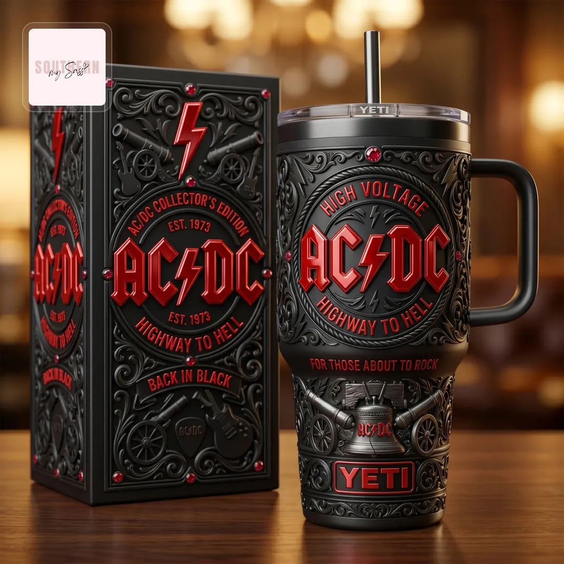 AC/DC Highway to Hell Collector’s Edition 3D Embossed Insulated Stainless Steel Handle Tumbler