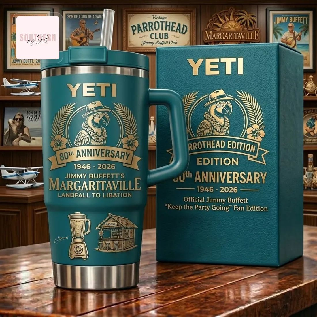 YETI Jimmy Buffett Margaritaville 80th Anniversary Parrothead Handle Tumbler