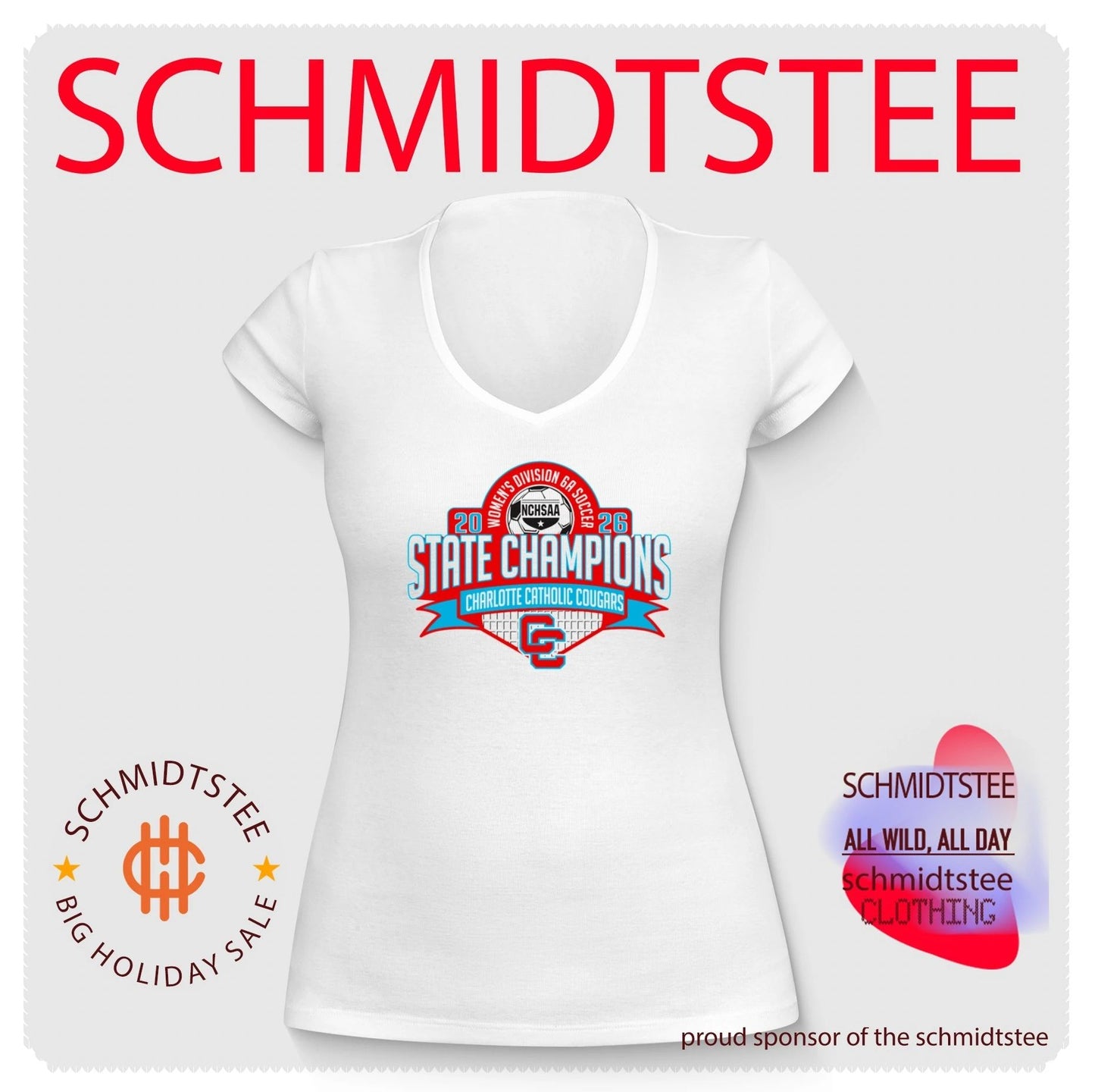 Charlotte Catholic Cougars 2026 NCHSAA Women’s Division 6A Soccer Champions shirt