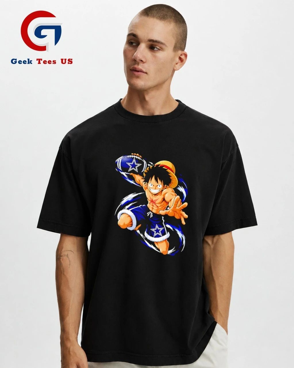 Monkey D. Luffy throwing Dallas Cowboys Football Anime cartoon T-shirt