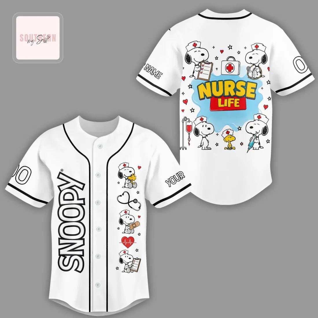 Snoopy Nurse Peanuts Cartoon Premium Healthcare Worker Baseball Jersey Shirt