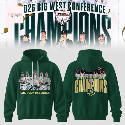 Cal Poly Mustangs Baseball 2026 Big West Conference Champions Commemorative Green Graphic Pullover Hoodie