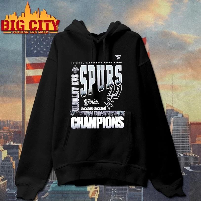 San Antonio Spurs Black 2026 NBA Western Conference Champions Stacked Block Shirt