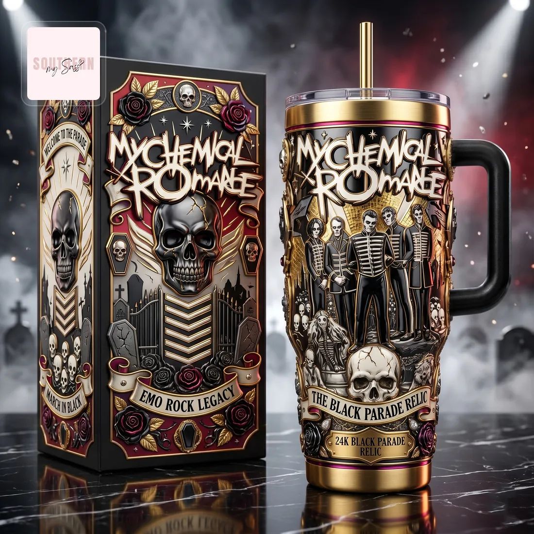 My Chemical Romance The Black Parade 30oz Premium Gold Relic Tumbler