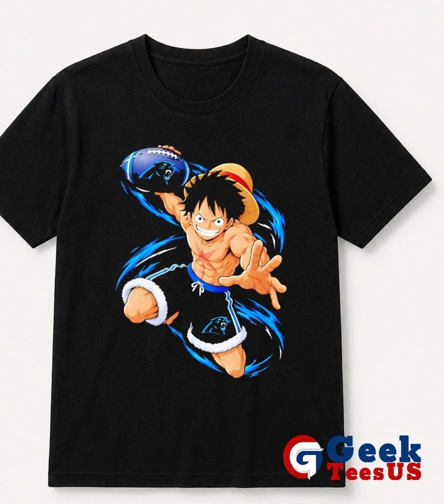 Monkey D. Luffy throwing Carolina Panthers Football Anime cartoon T-shirt