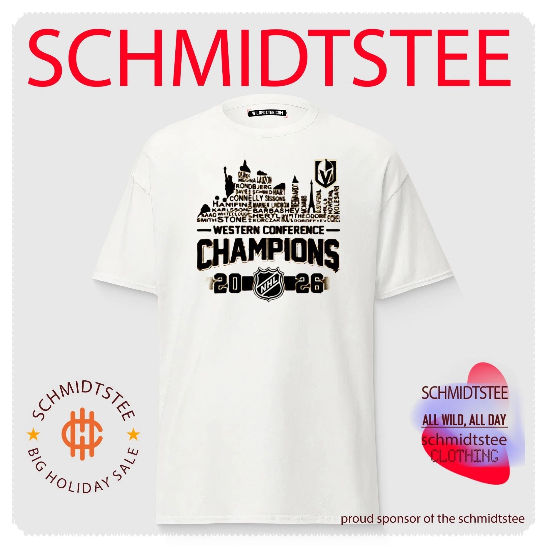 Vegas Golden Knights 2026 Western Conference Champions player name skyline shirt
