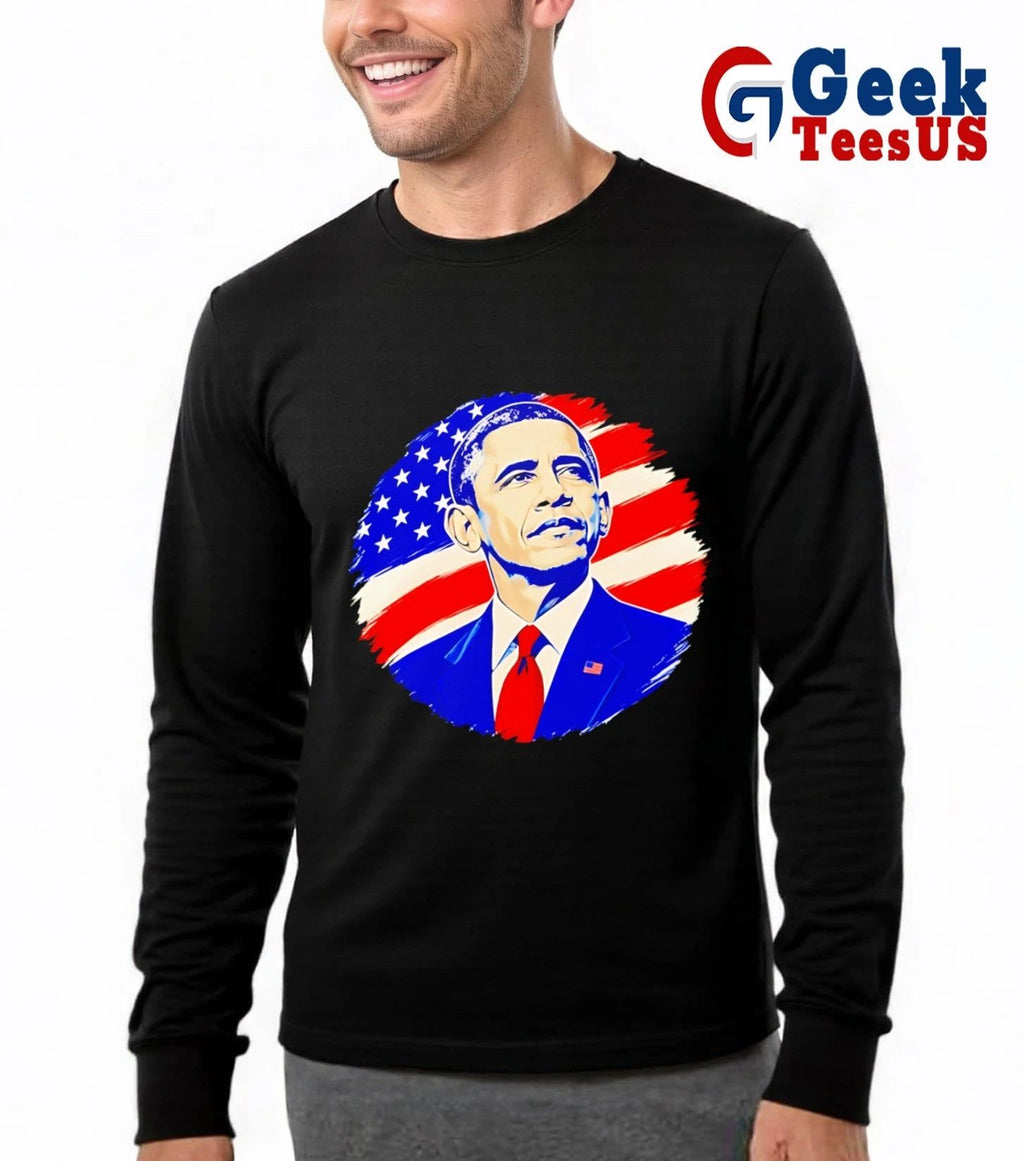 Barack Obama American flag portrait US president shirt