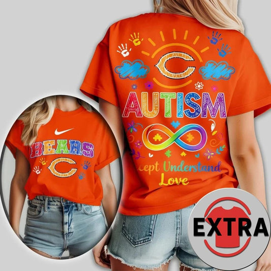 Chicago Bears 2026 NFL National Autism Acceptance Month Logo Two Sided T-Shirt