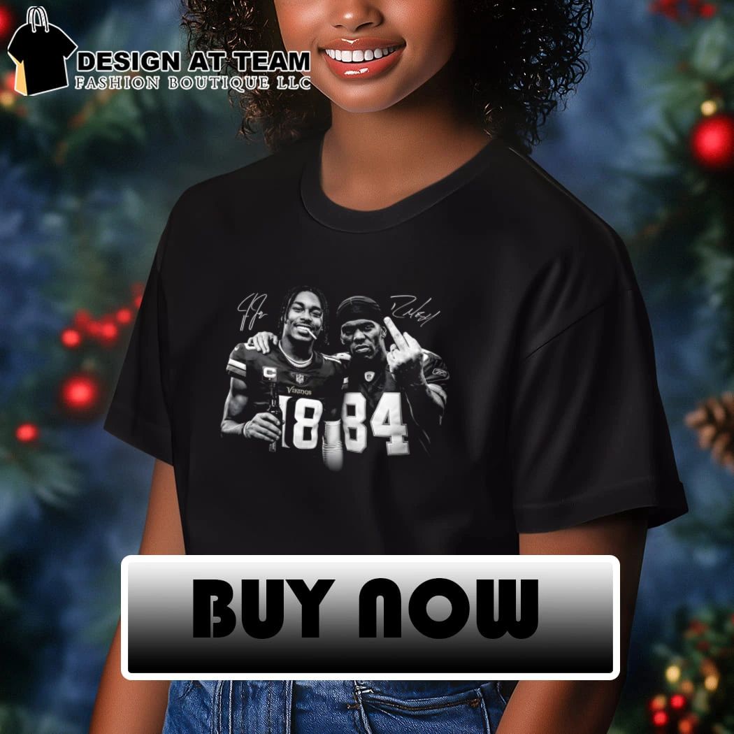 Justin Jefferson and Randy Moss flipping Minnesota Vikings shirt