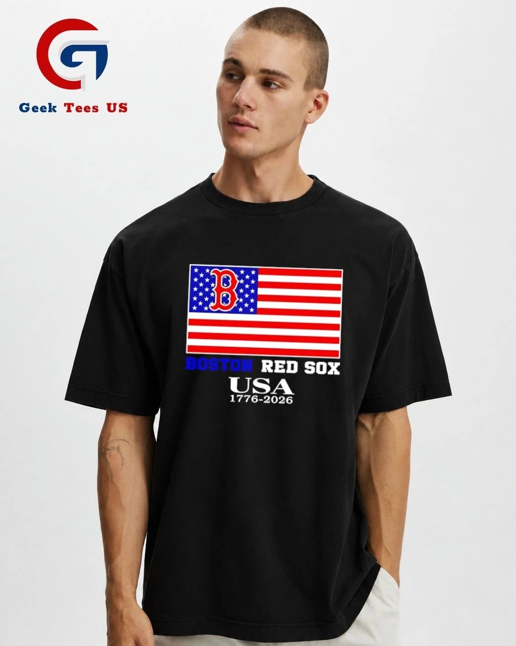 Boston Red Sox USA 1776-2026 American flag logo shirt