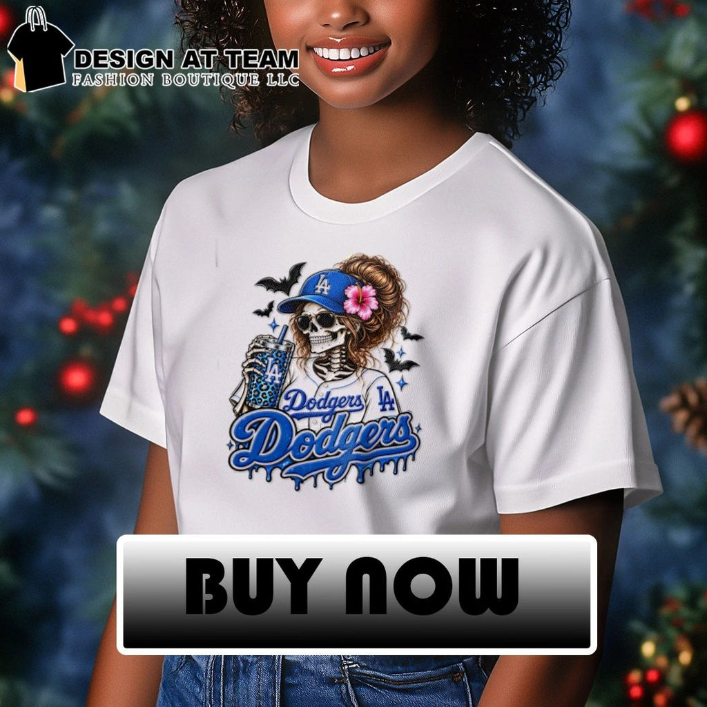 Los Angeles Dodgers Halloween skeleton baseball girl shirt