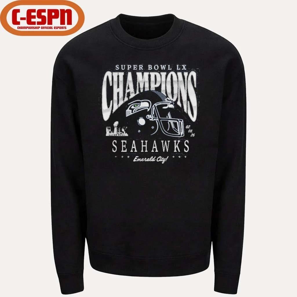 Seattle Seahawks Emerald City Super Bowl LX Champions Prestigious Run T-Shirt