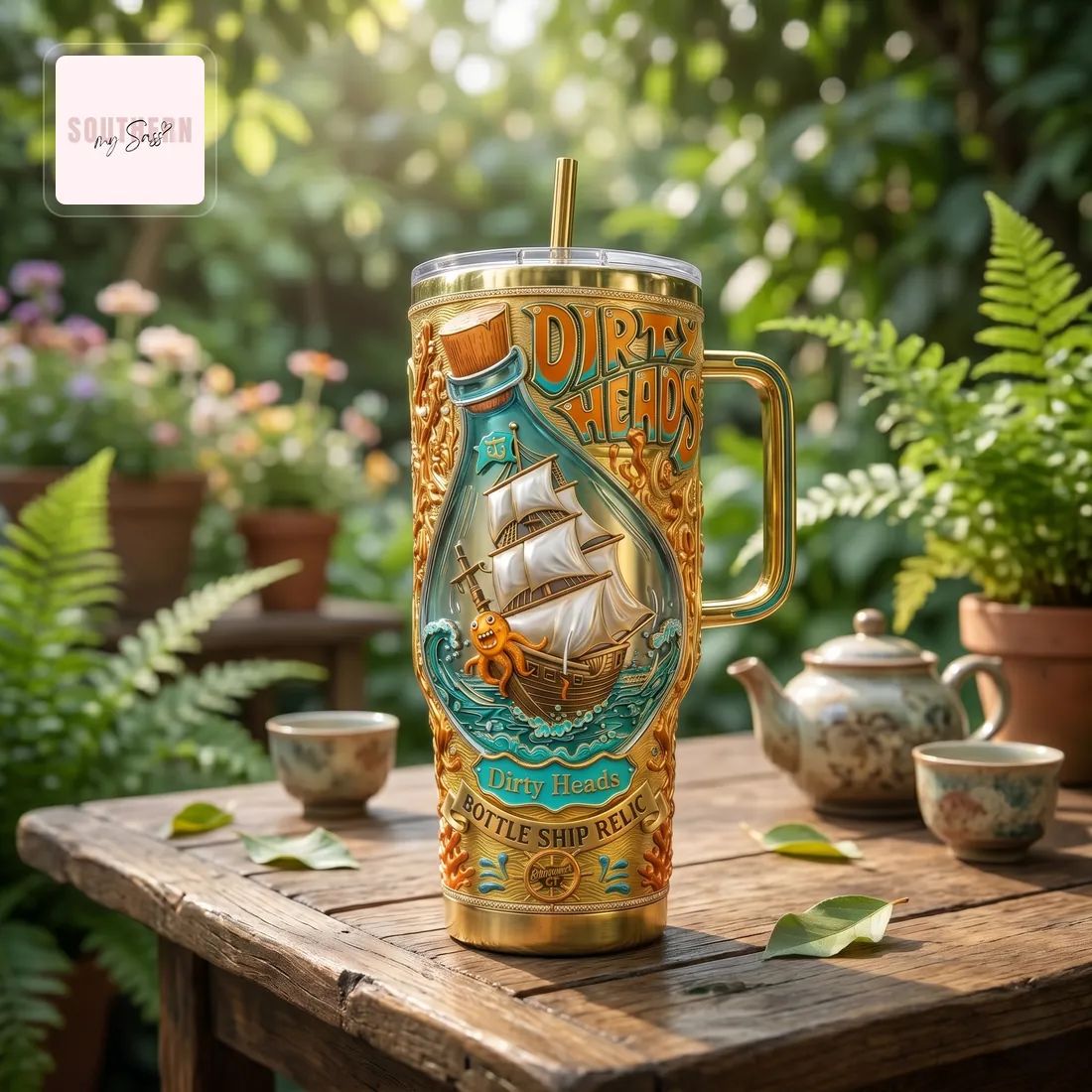 The Dirty Heads Bottle Ship Relic 40oz Insulated Travel Tumbler with Handle