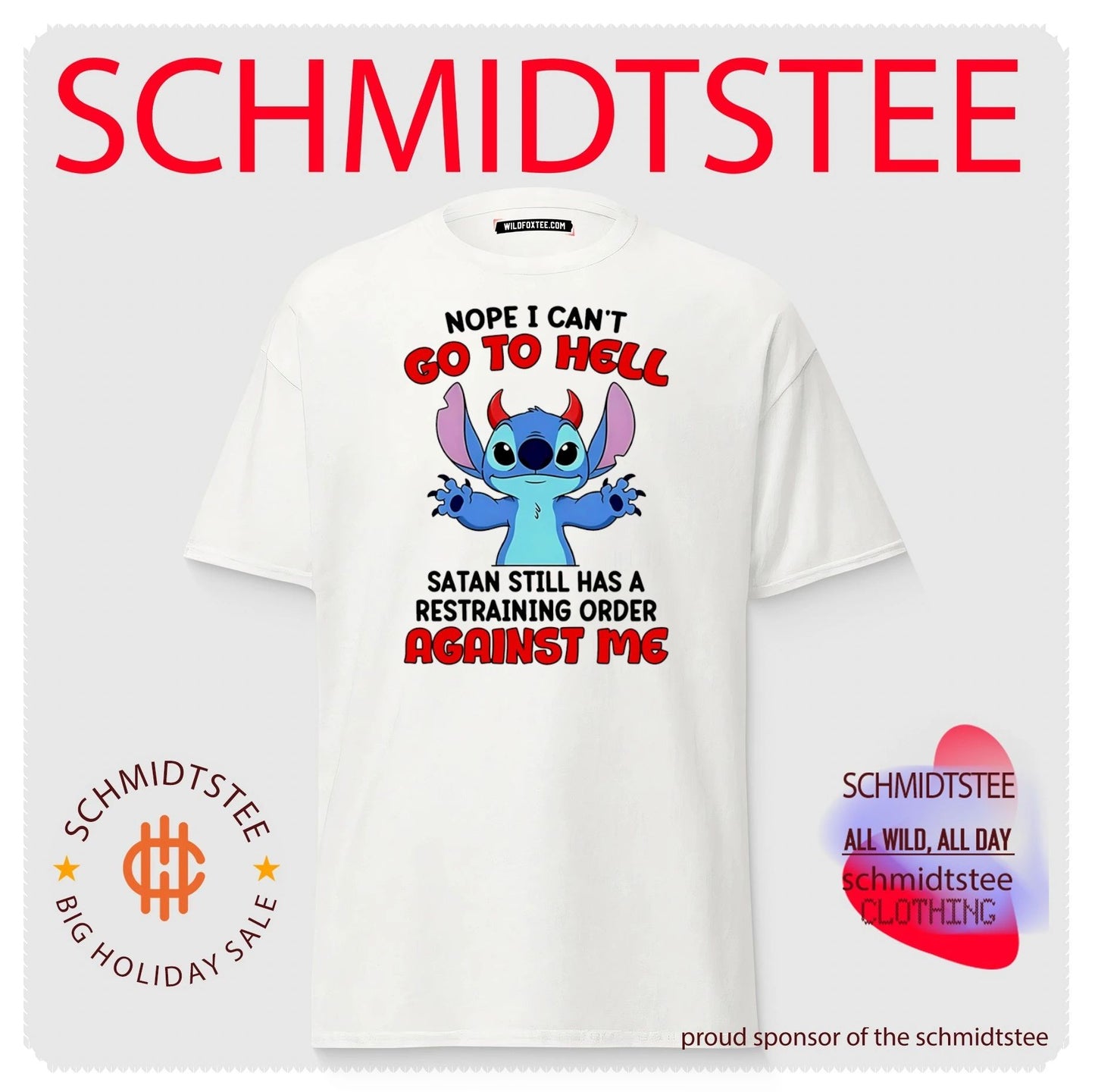 Nope I can’t go to hell Satan still has restrainning order Stitch shirt