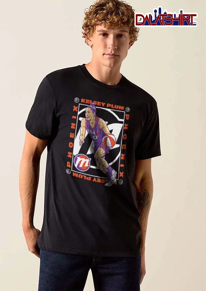 Las Vegas Aces Kelsey Dan Plum woman dribbling basketball illustration style shirt