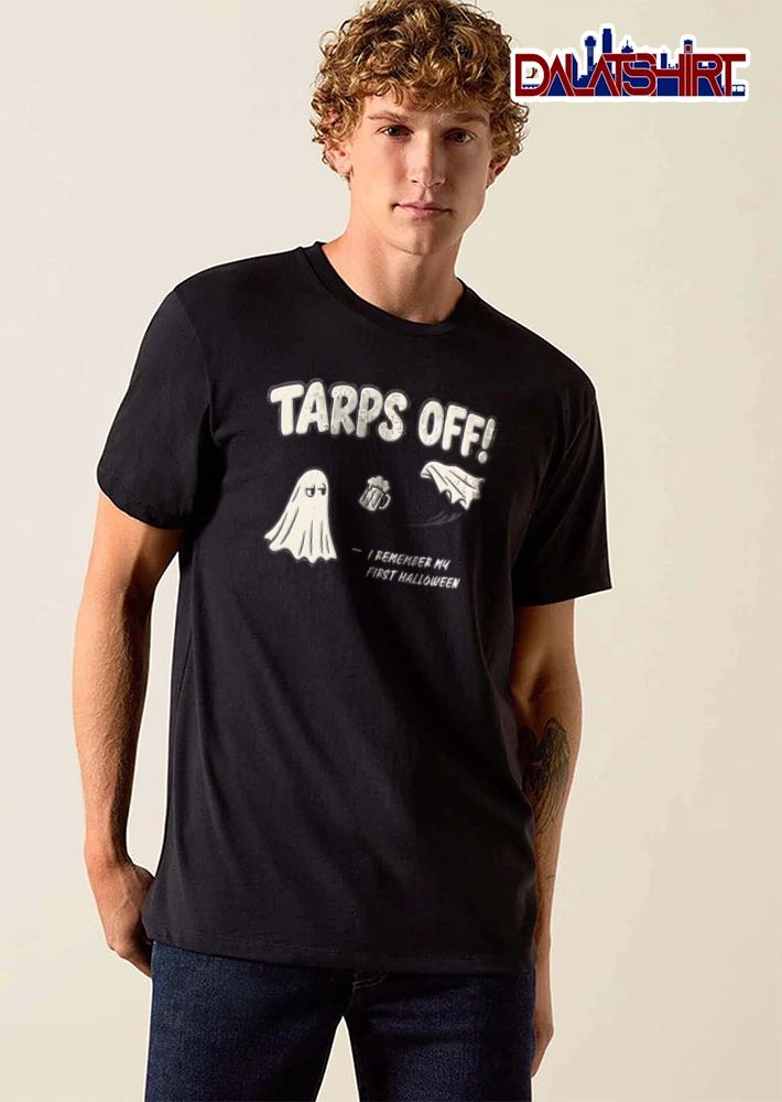Tarps Off I Remember My First Halloween ghost beer mug flying tarp shirt
