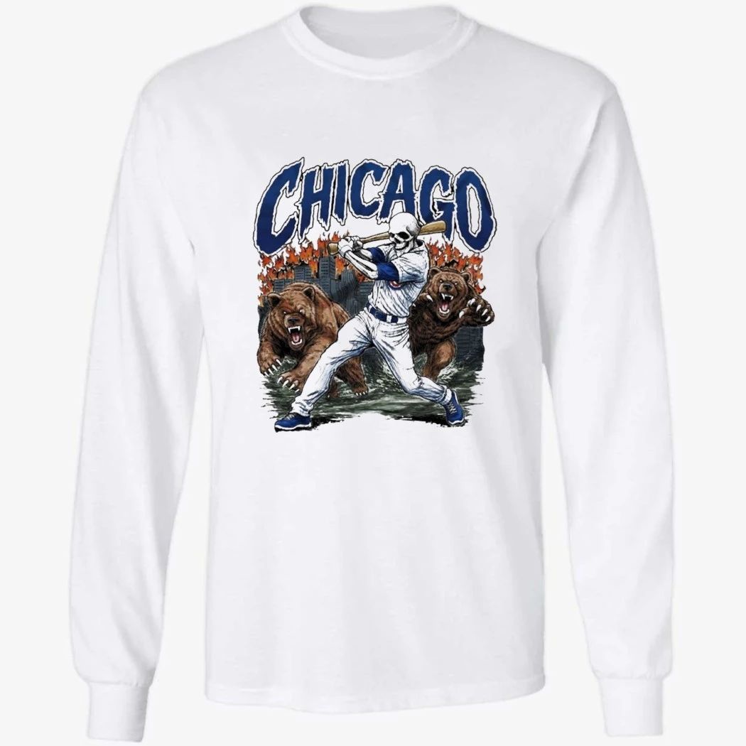 Chicago Cubs Baseball Skeleton Batter Angry Bear Flame Vintage Shirt