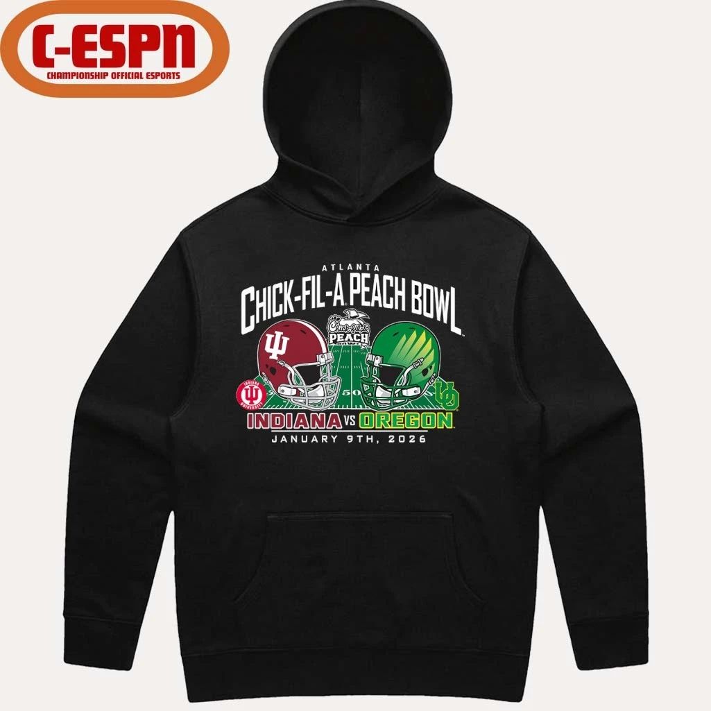 Indiana Vs Oregon 2026 CFP Semifinal Peach Bowl Helmet Matchup T-Shirt