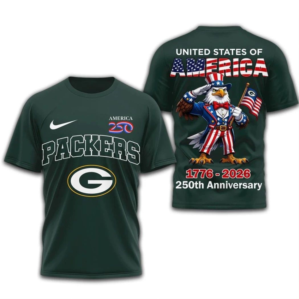 Original Green Bay Packers NFL United States of America 1776-2026 America 250th Anniversary Logo Two Sided Shirt