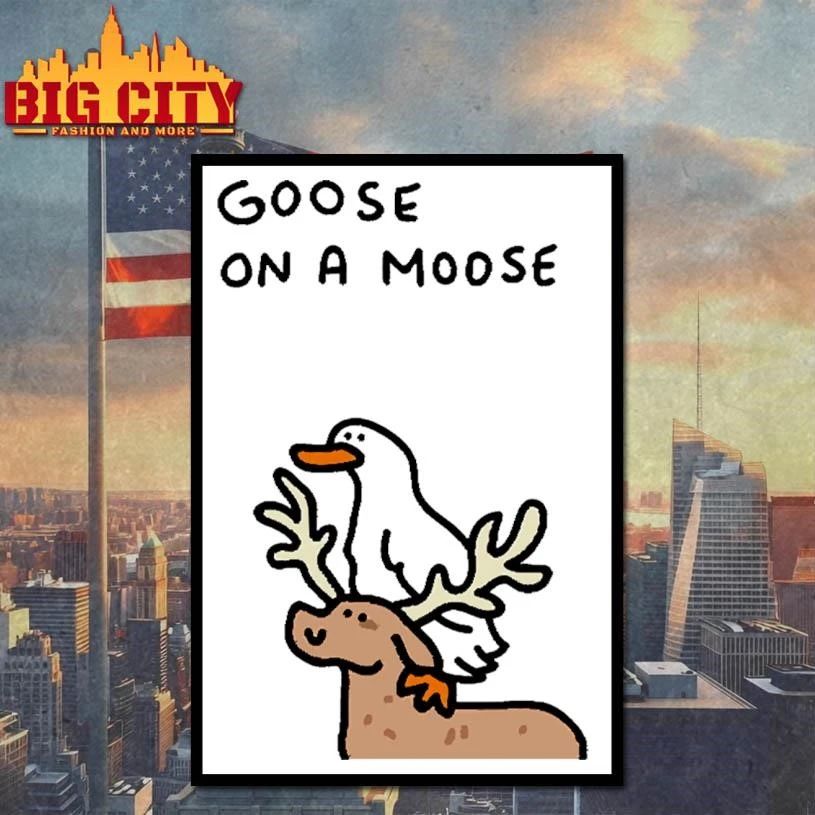 Goose On A Moose Cute Animal Pun Funny Illustration Graphic Shirt