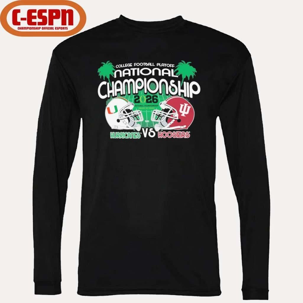 Indiana Vs Miami 2026 CFP National Championship Dual Helmet T-Shirt