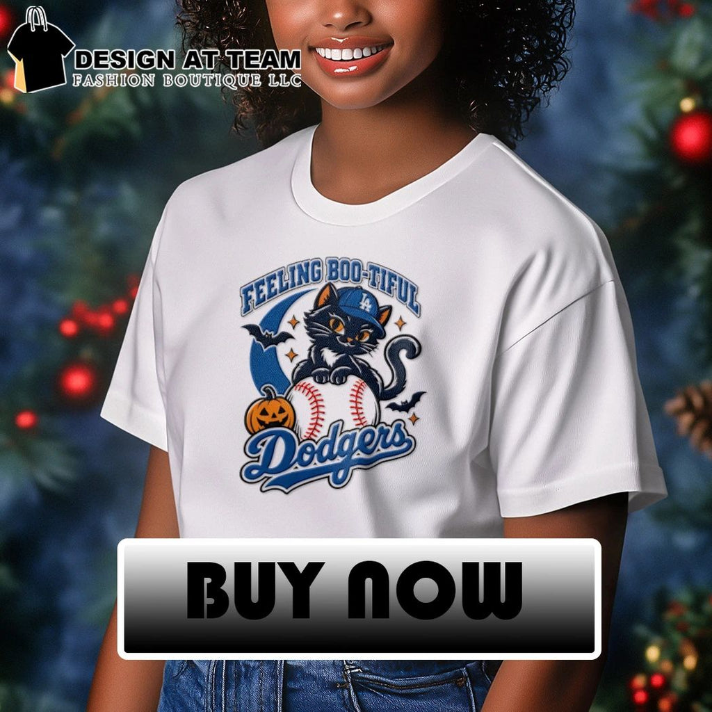 Los Angeles Dodgers Halloween black cat feeling boo-tiful spooky season baseball shirt