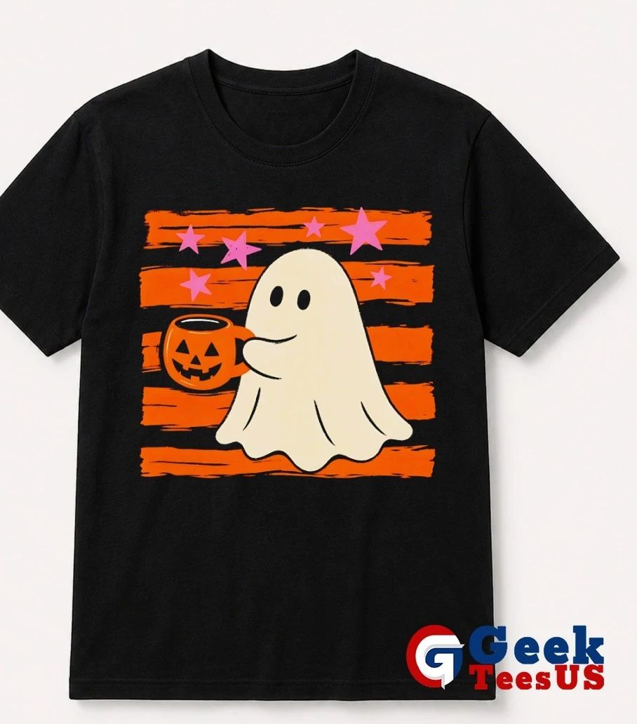 Cute ghost drinking coffee Halloween 2026 T-shirt