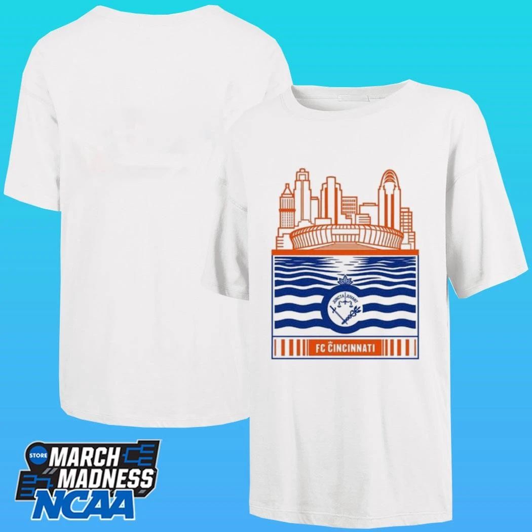 Fc Cincinnati Stadium With River And Flag Shirt