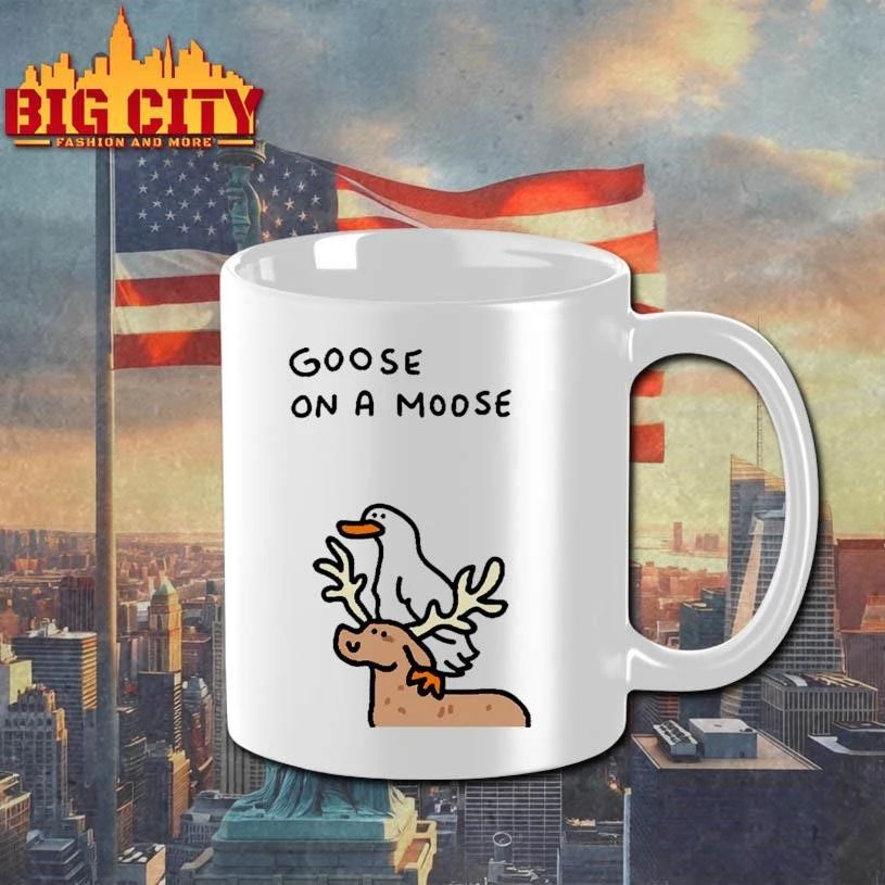 Goose On A Moose Cute Animal Pun Funny Illustration Graphic Shirt