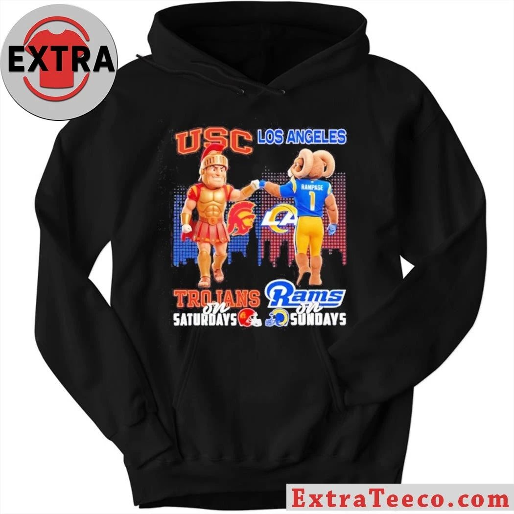 Usc Trojans on Saturdays vs Los Angeles Rams on Sundays Mascots Trojan Warrior and Rampage the Ram T-Shirt