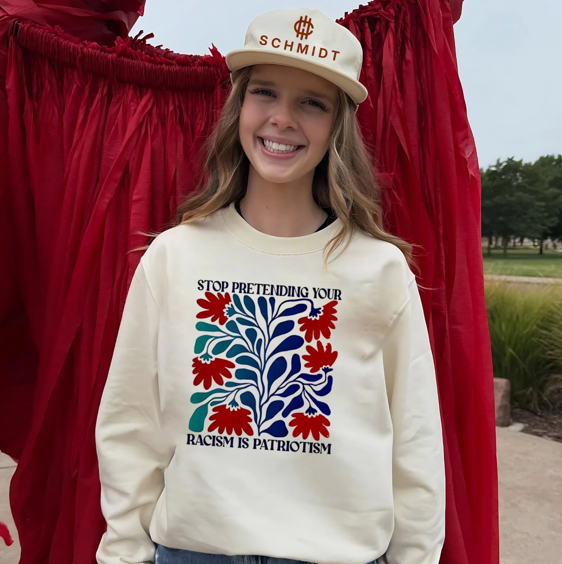 Stop pretending your racism is patriotism flower graphic shirt