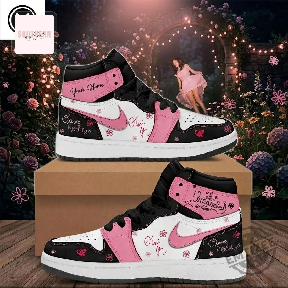 Olivia Rodrigo Personalized Pink Floral High-Top Air Jordan 1 High Top Style Sneaker