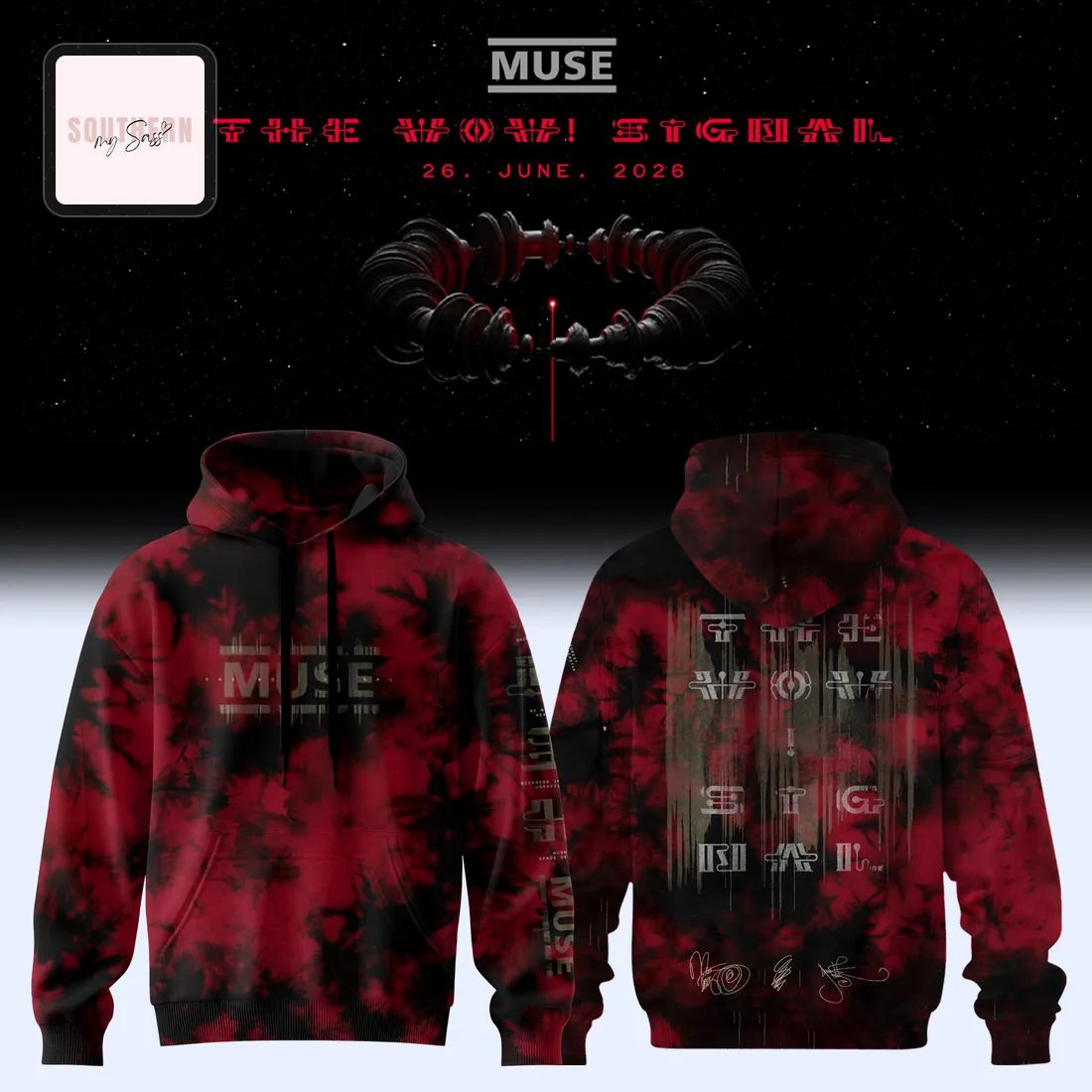 Muse The Wow Signal Album Red and Black Tie Dye Graphic Pullover Hoodie