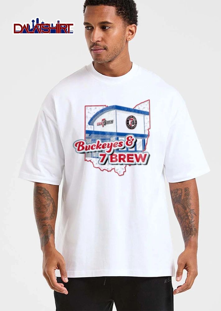 Seven Brew Buckeyes And 7 coffee shop ohio state outline shirt