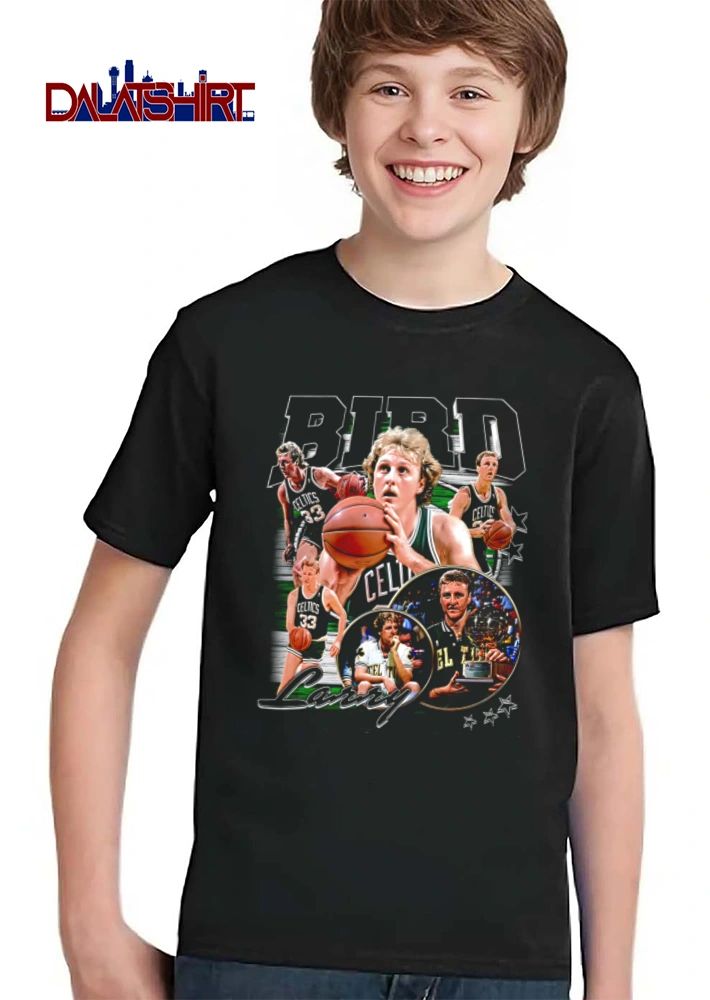 Boston Celtics Larry Bird basketball collage trophy shirt